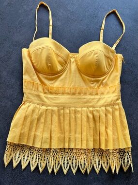Marciano- Yellow Lace-Hem Bustier Peplum Camisole (removable straps)